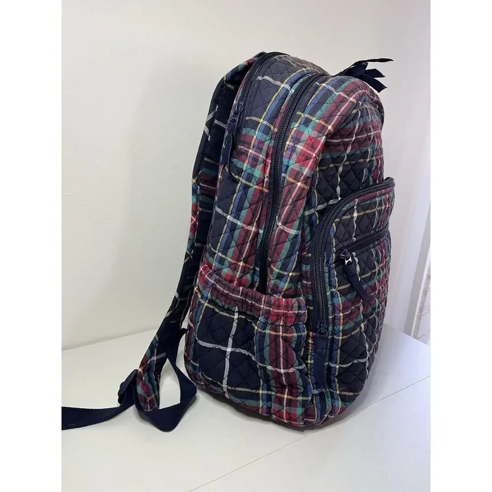 Vera Bradley Campus Backpack Large Laptop Ribbons Tartan Plaid Excellent Cond.